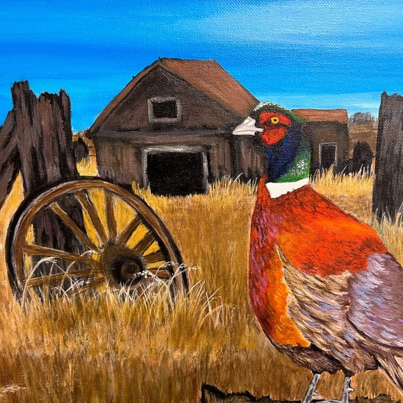 Original painting framed of a pheasant farm scene by Leah Smith - Picture 2 of 5